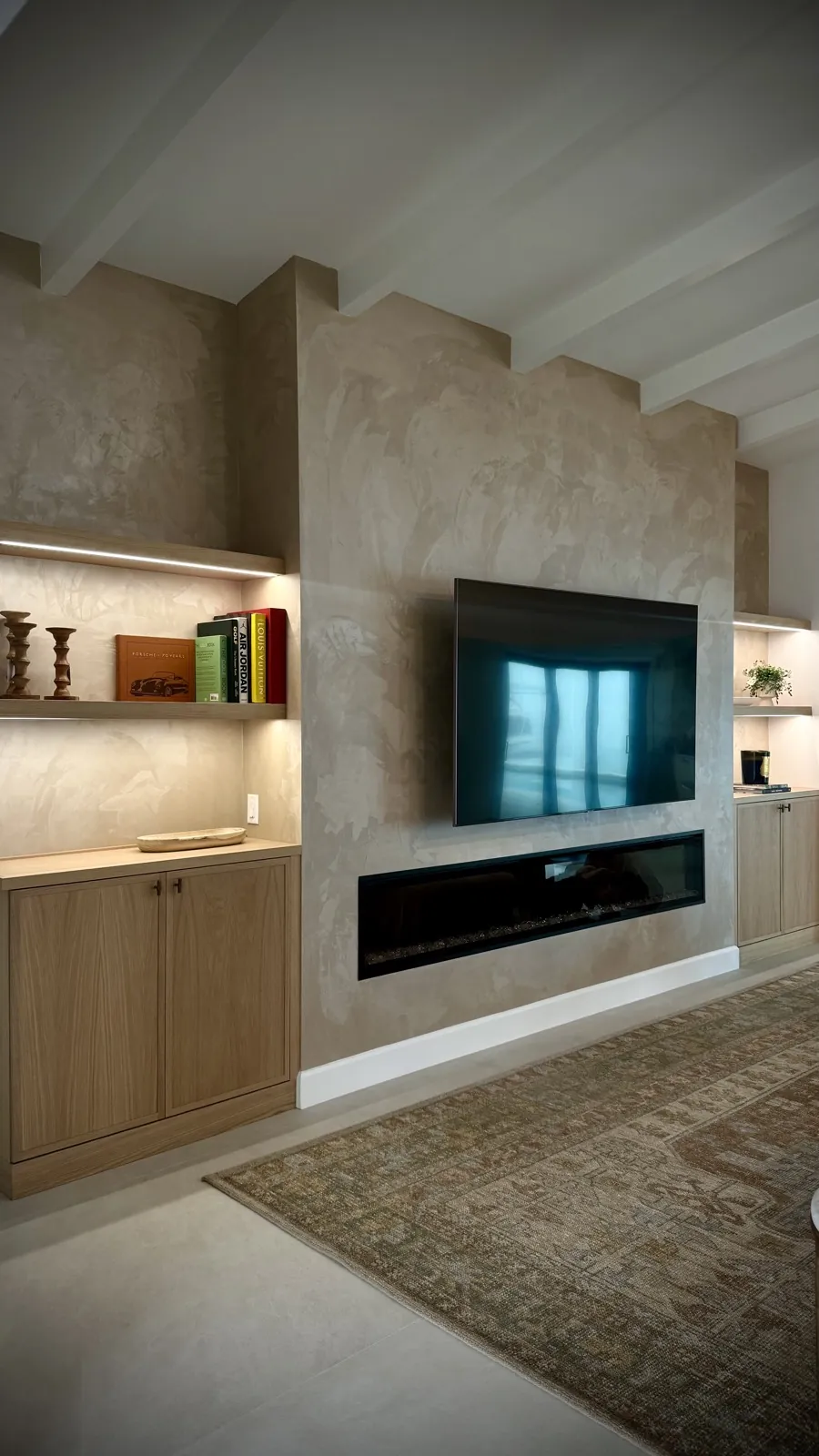 Custom media wall cabinetry built in the Safety Harbor shop